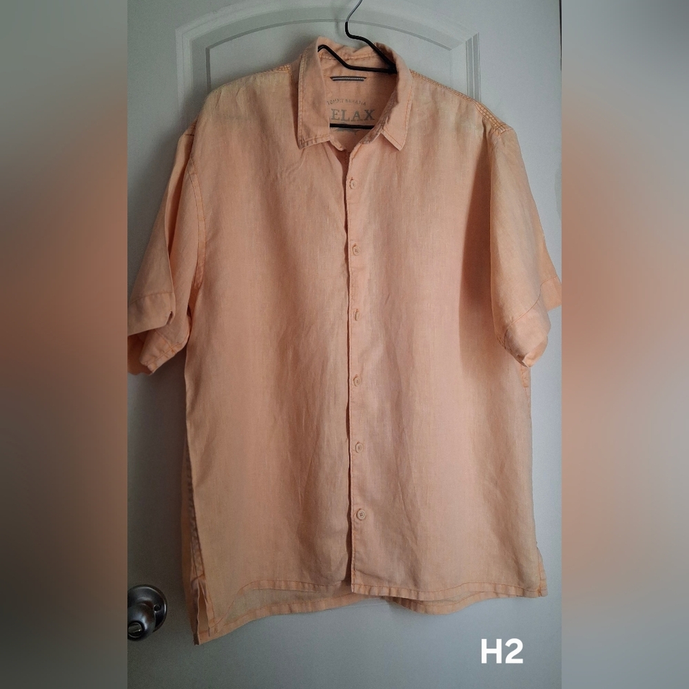 TOMMY BAHAMA Hawaiian Shirt Men XXL Pink Coral Short Sleeve Linen Tropical Summ